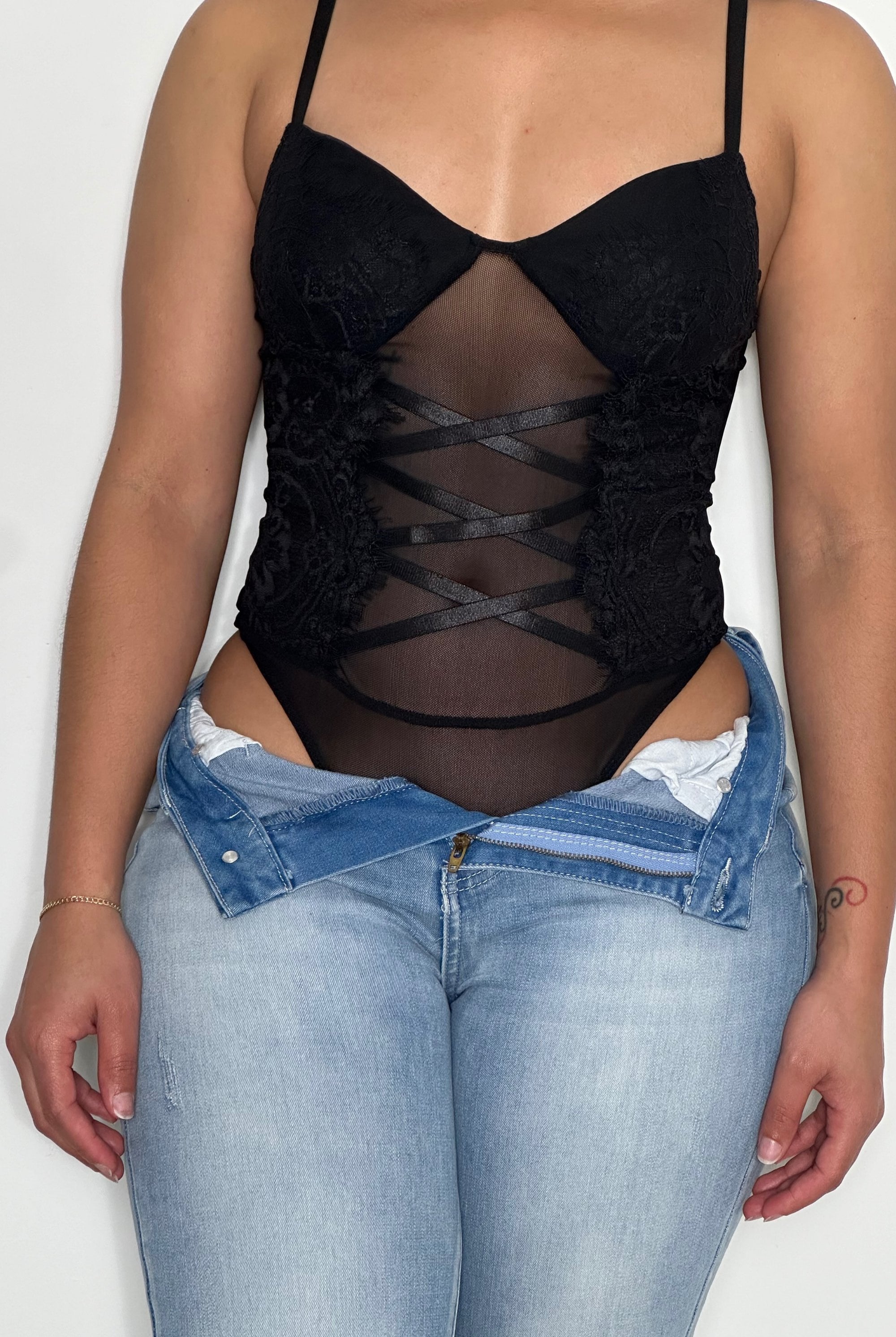 Lace Up Trim Bodysuit