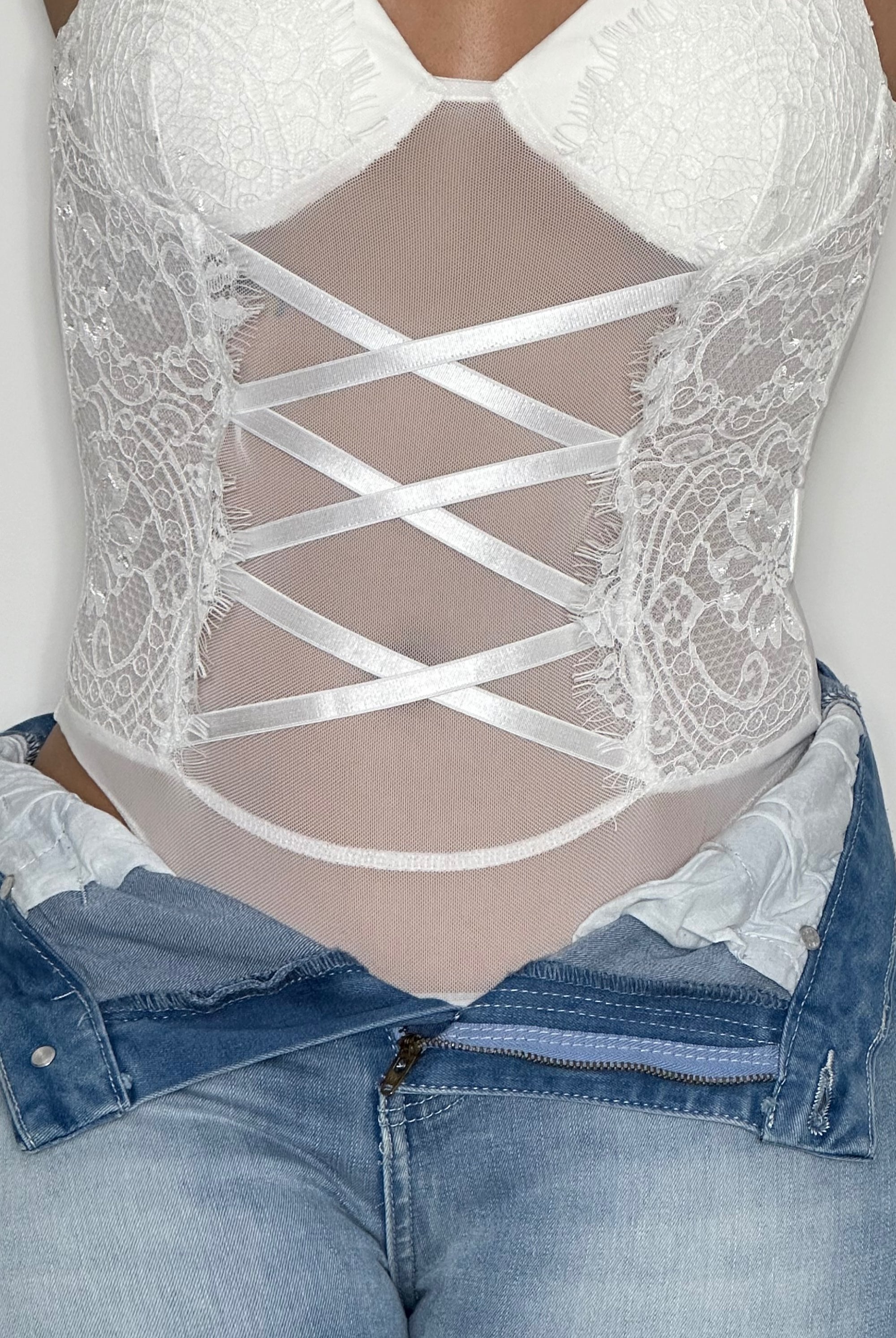 Lace Up Trim Bodysuit